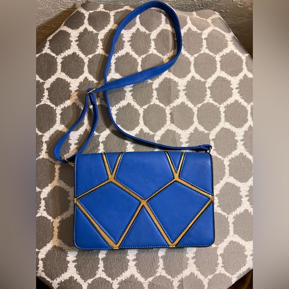 Yoki Blue and Gold Geometric Crossbody Bag